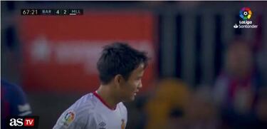 Takefusa Kubo nutmegs Leo Messi at Camp Nou!