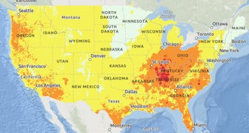 Mapa de riesgo de calor según el Servicio Meteorológico Nacional (NWS).