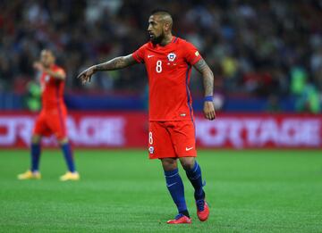 KAZAN, RUSSIA - JUNE 22:  Arturo Vidal of Chile in action during the FIFA Confederations Cup Russia 2017 Group B match between Germany and Chile at Kazan Arena on June 22, 2017 in Kazan, Russia.  (Photo by Ian Walton/Bongarts/Getty Images)