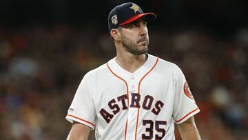 HOUSTON, TEXAS - JULY 05: Justin Verlander #35 of the Houston Astros walks off the mound after giving up two home runs in the third inning against the Los Angeles Angels of Anaheim at Minute Maid Park on July 05, 2019 in Houston, Texas.   Bob Levey/Getty Images/AFP
 == FOR NEWSPAPERS, INTERNET, TELCOS &amp; TELEVISION USE ONLY ==