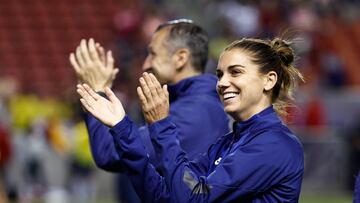 Jun 28, 2022; Sandy, Utah, USA; USA forward Alex Morgan (13) thanks fans after their game against Columbia in an international friendly soccer match at Rio Tinto Stadium. Mandatory Credit: Jeffrey Swinger-USA TODAY Sports