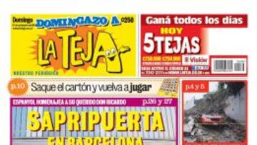 Portada del diario &#039;La Teja&#039; de Costa Rica, dedicada a la puerta de Cornell&agrave;-El Prat a la que da nombre Ricardo Saprissa.