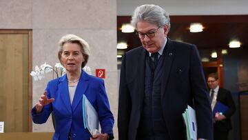 European Commission President Ursula von der Leyen and European Commissioner for Internal Market Thierry Breton take part in a meeting of the College of European Commissioners in Brussels, Belgium March 5, 2024. REUTERS/Yves Herman