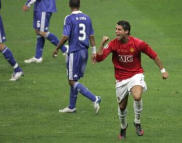 Cristiano celebra el 1-0 en la final de la Champions League 2008.