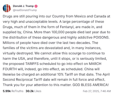 Trump confirma aranceles a México y Canadá: entrarán en vigor el 4 de marzo