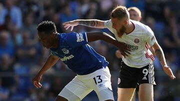 Yerry Mina disput&oacute; los 90 en el Everton - Sheffield United.