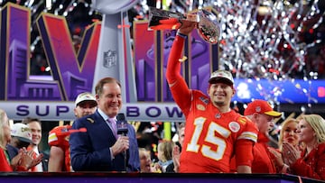 Football - NFL - Super Bowl LVIII - Kansas City Chiefs v San Francisco 49ers - Allegiant Stadium, Las Vegas, Nevada, United States - February 11, 2024 Kansas City Chiefs' Patrick Mahomes celebrates with the Vince Lombardi Trophy after winning Super Bowl LVIII REUTERS/Brian Snyder TPX IMAGES OF THE DAY