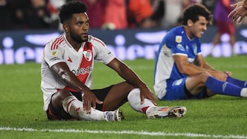 Miguel Borja of River Plate plays during the match between River Plate and Atletico Tucuman at Estadio Mas Monumental in Buenos Aires, Argentina, on March 9, 2025. (Photo by Federico Peretti/NurPhoto via Getty Images)