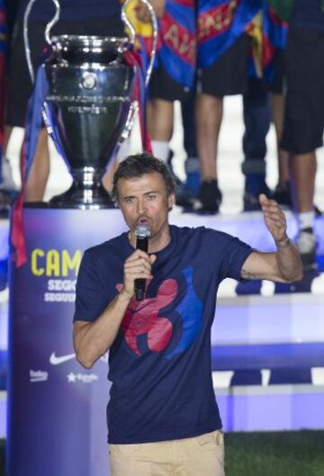 Luis Enrique durante la celebración del 7 de junio de 2015 en el Camp Nou del Triplete 