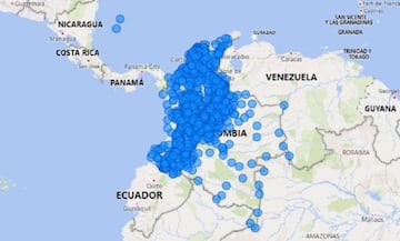 Mapa del coronavirus en Colombia.