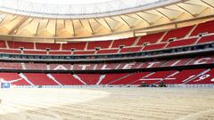 Work started laying the new turf at the Wanda Metropolitano on Monday.