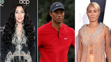 Collage de Cher, Tiger Woods y Jada Smith.