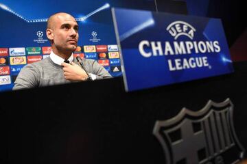 Back in the Camp Nou press room but as City coach, Guardiola yesterday.
