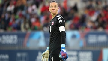 Tiane Enlder durante un partido en los Juegos Panamericanos con Chile.