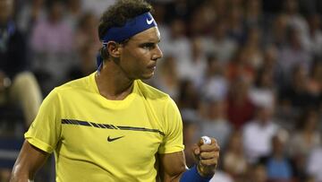 Rafael Nadal celebra un punto ante Denis Shapovalov durante la disputa del Masters 1.000 de Canad&aacute;.