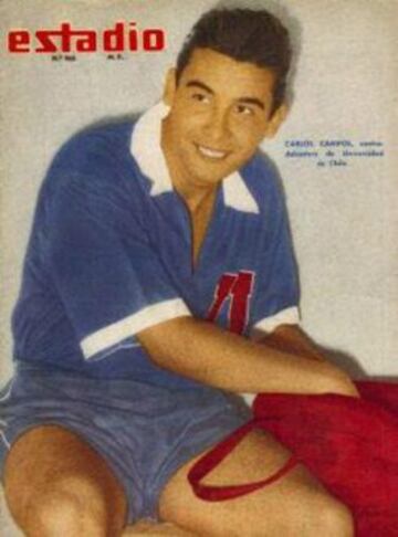 CARLOS CAMPOS: El histórico 'Tanque' Campos jugó toda su vida en la U. Con los azules, disputó 15 cotejos en Copa Libertadores, y anotó 4 goles.