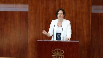 MADRID, 15/09/2020.- La presidenta de la Comunidad de Madrid, Isabel Díaz Ayuso, durante su intervención en la segunda sesión del debate sobre el estado de la región, celebrada este martes en la Asamblea de Madrid. EFE/ Juanjo Martín