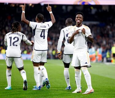 3-0. Vinicius celebra el tercer gol que marca en el minuto 48 de partido.