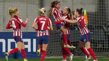 Las jugadoras del Atleti celebran el primer gol ante el Servette en Champions. 