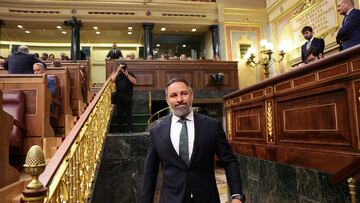 Spain's far-right Vox party leader Santiago Abascal walks on the day of a parliament session where lawmakers vote for a speaker and for members of the parliament's executive board, as Spain's new parliament is constituted, following an inconclusive snap election on July 23, opening the race for PM nomination, at the Spanish parliament, in Madrid, Spain, August 17, 2023. REUTERS/Violeta Santos Moura