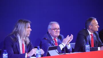 El presidente de Osasuna, Luis Sabalza, durante la asamblea.