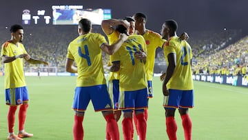 FORT LAUDERDALE, FLORIDA - NOVEMBER 15: Gustavo Puerta #14 of Colombia celebrates after scoring the team's first goal during the International Friendly match between Colombia and New Zealand at Chase Stadium on November 15, 2025 in Fort Lauderdale, Florida. Leonardo Fernandez/Getty Images/AFP (Photo by Leonardo Fernandez / GETTY IMAGES NORTH AMERICA / Getty Images via AFP)