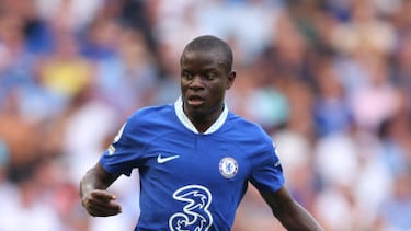 LONDON, ENGLAND - AUGUST 14: N'Golo Kante of Chelsea during the Premier League match between Chelsea FC and Tottenham Hotspur at Stamford Bridge on August 14, 2022 in London, United Kingdom. (Photo by Marc Atkins/Getty Images)