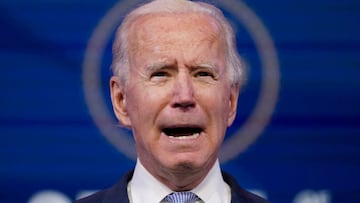FILE PHOTO: Then U.S. President-elect Joe Biden at a news conference at his transition headquarters in Wilmington, Delaware, U.S., January 6, 2021. REUTERS/Kevin Lamarque/File Photo