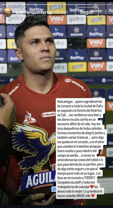 El emotivo mensaje de despedida de Juanfer al América