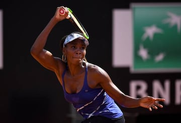 Williams plays a shot during her victory over Konta.