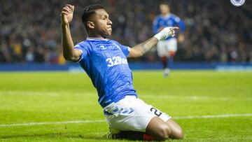 Alfredo Morelos celebrando un gol con Rangers.