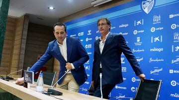 Loren Juarros y Kike Pérez, en la sala de prensa de La Rosaleda.