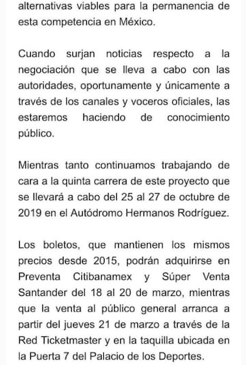 México pierde derechos para albergar la Fórmula 1 en 2020