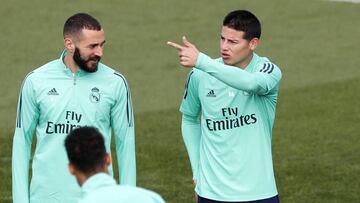 James Rodríguez durante un entrenamiento con Real Madrid.