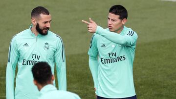 James Rodr&iacute;guez durante un entrenamiento con Real Madrid.