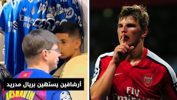 La surrealista imagen de Arshavin en una tienda del Madrid con la camiseta del Barça con su nombre