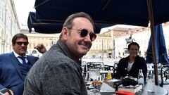 FILE PHOTO: Actor Kevin Spacey sits at a caffe in Piazza San Carlo as he visits the city, where he is expected to return for a cameo appearance in a low budget Italian film, after largely disappearing from public view, in Turin, Italy, June 1, 2021. REUTERS/Massimo Pinca/File Photo