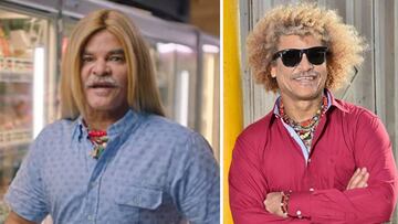 Imágenes del mítico exfutbolista colombiano Carlos 'El Pibe' Valderrama en un anuncio publicitario de Codere en el que luce su melena alisada y otra en la que aparece sonriente con sus característicos rizos