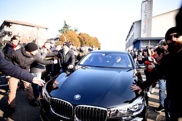 Ibrahimovic is greeted by fans on his return after eight years away.