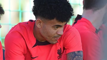 Luis Díaz, en un entrenamiento de Liverpool.