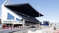 The half-demolished Vicente Calderón stadium pictured during the first week of November with the M-30 diverted past the main stand.