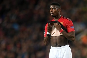 Paul Pogba of Manchester United reacts during the UEFA Champions League Quarter Final first leg match between Manchester United and FC Barcelona.