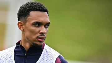 England's defender Trent Alexander-Arnold takes part in a training session at St George's Park in Burton-upon-Trent, central England, on June 9, 2025 on the eve of their friendly football match against Senegal. (Photo by Paul ELLIS / AFP) / NOT FOR MARKETING OR ADVERTISING USE / RESTRICTED TO EDITORIAL USE