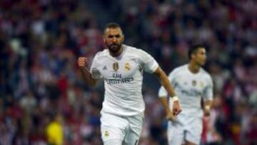 Benzema celebra su gol en San Mam&eacute;s.