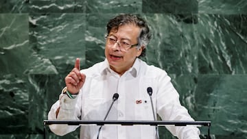 Colombian President Gustavo Petro addresses the 80th United Nations General Assembly at U.N. headquarters in New York, U.S., September 23, 2025. REUTERS/Eduardo Munoz