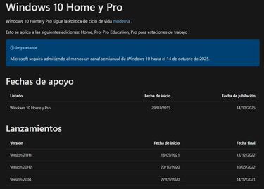 Windows 10 ya tiene fecha de caducidad: Octubre 2025