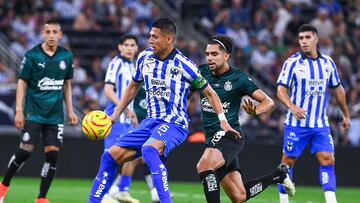  Hector Moreno (L) of Monterrey fights for the ball with Ricardo Marin (R) of Guadalajara during the 13th round match between Monterrey and Guadalajara as part of the Torneo Clausura 2024 Liga BBVA MX at BBVA Bancomer Stadium on March 30, 2024 in Monterrey, Nuevo Leon, Mexico.