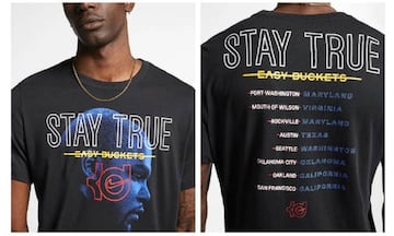 La camiseta lanzaba por Nike que muestra los lugares en los que Durant ha jugado como local.