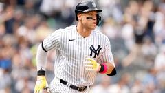 NEW YORK, NEW YORK - MAY 13: Aaron Judge #99 of the New York Yankees hits a two-run home run during the fifth inning against the Tampa Bay Rays at Yankee Stadium on May 13, 2023 in the Bronx borough of New York City.   Sarah Stier/Getty Images/AFP (Photo by Sarah Stier / GETTY IMAGES NORTH AMERICA / Getty Images via AFP)