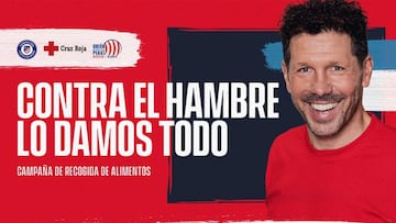 Simeone, en el cartel de la iniciativa solidaria. Recolectó 36 toneladas de alimentos.